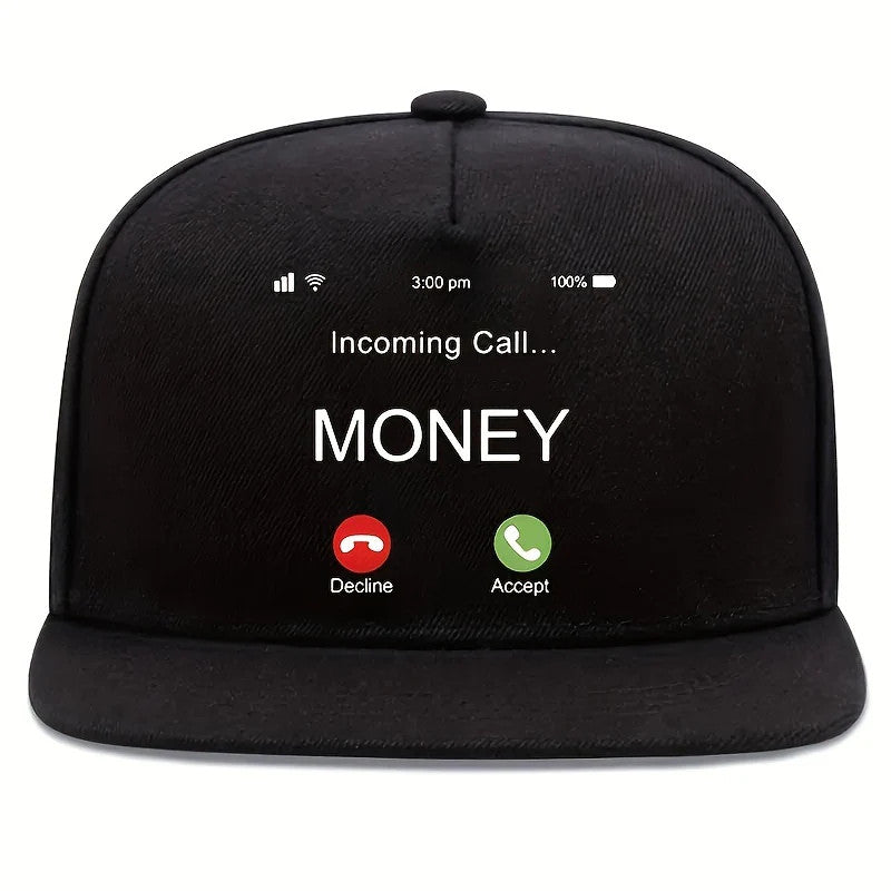 1pc Money Calling Printed Baseball Cap, Hip Hop Street Sports Flat Brim Hat