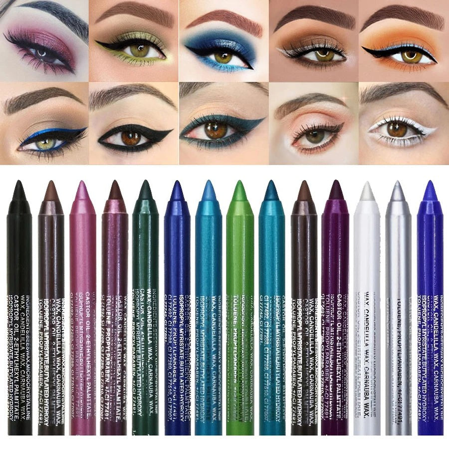 14-Color Colourful Eyeliner Pen, High Pigmented Pearly Shimmer Metallic Smokey