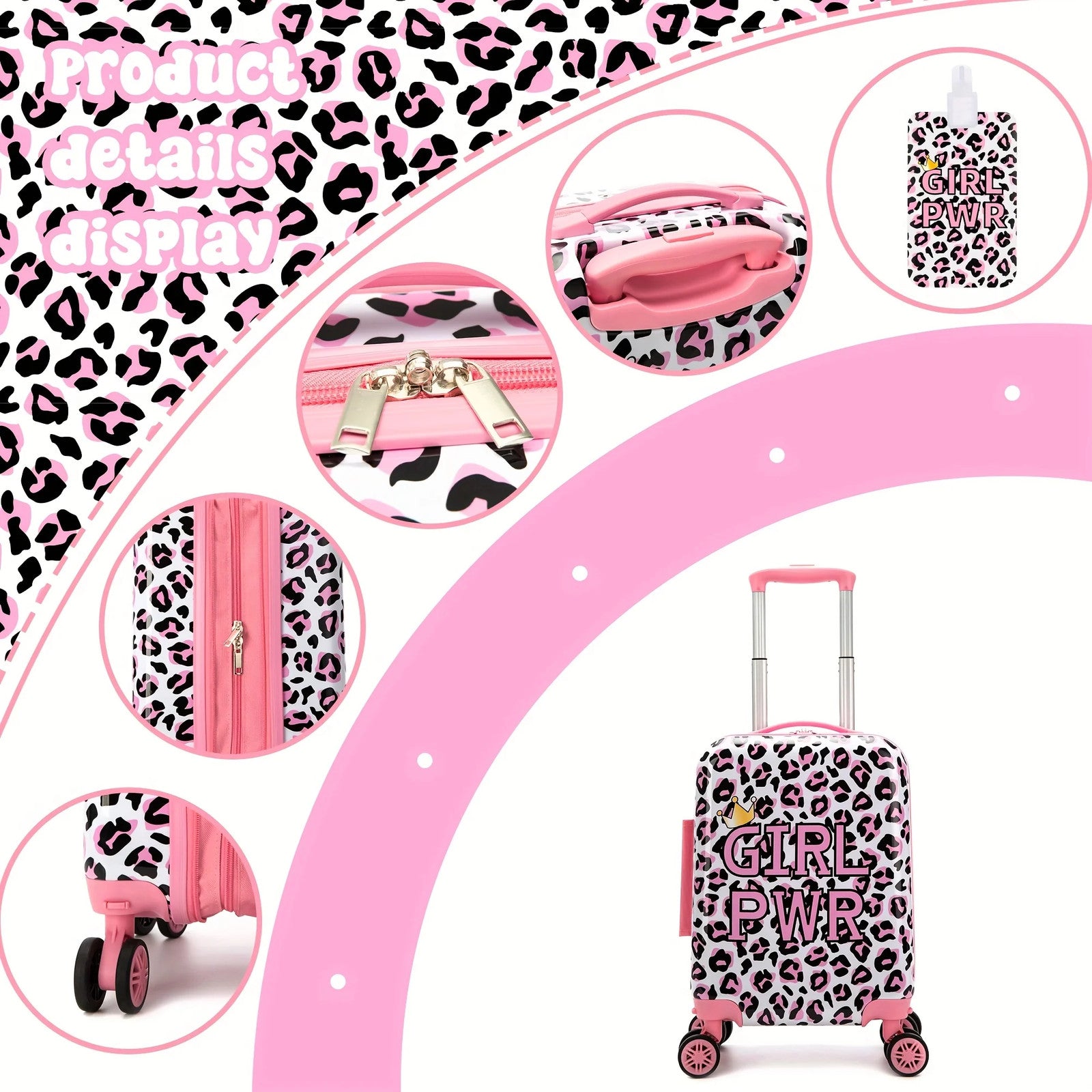 16 INCH Luggage Sets for Girls Cute Pattern with Neck Pillow Rolling Suitcases