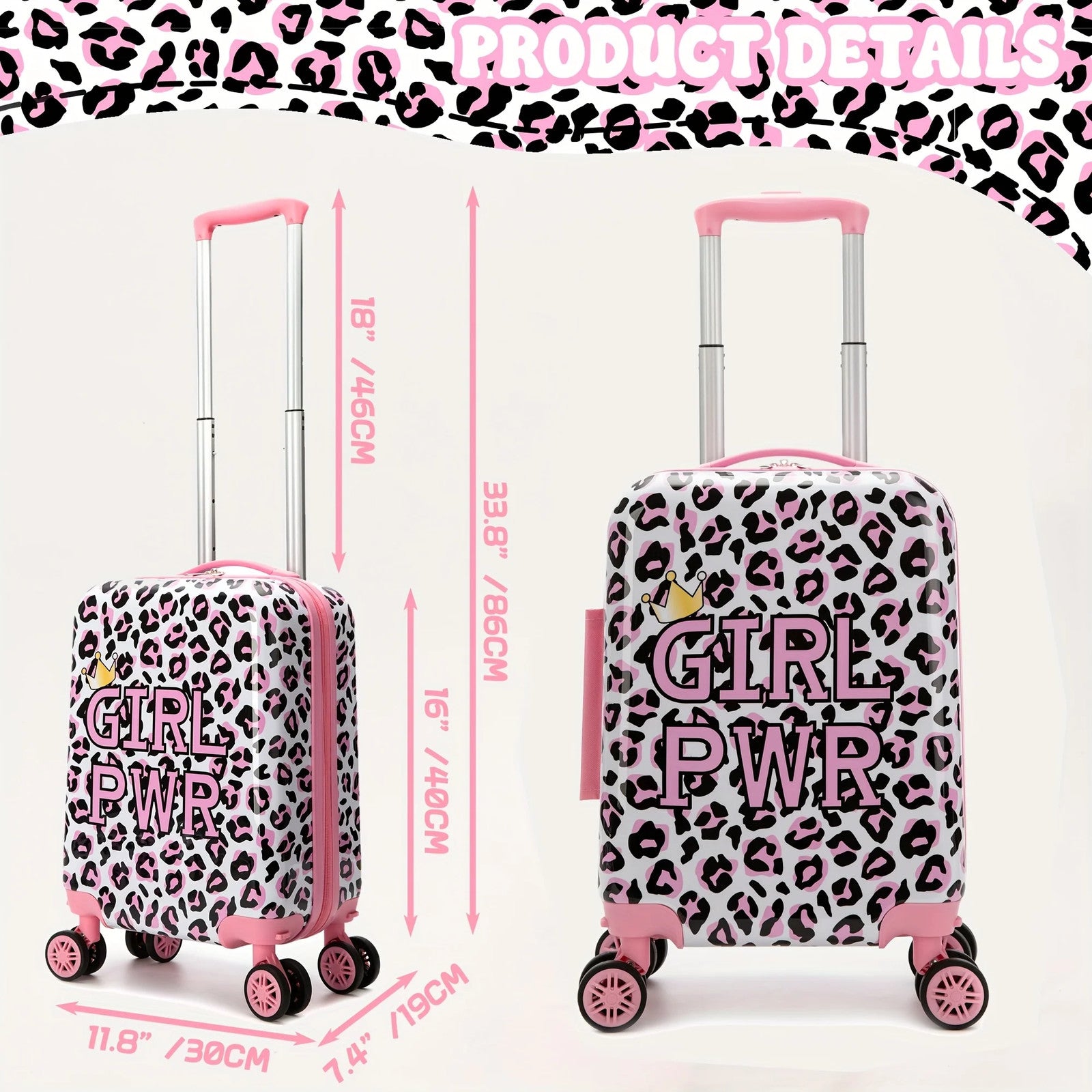 16 INCH Luggage Sets for Girls Cute Pattern with Neck Pillow Rolling Suitcases