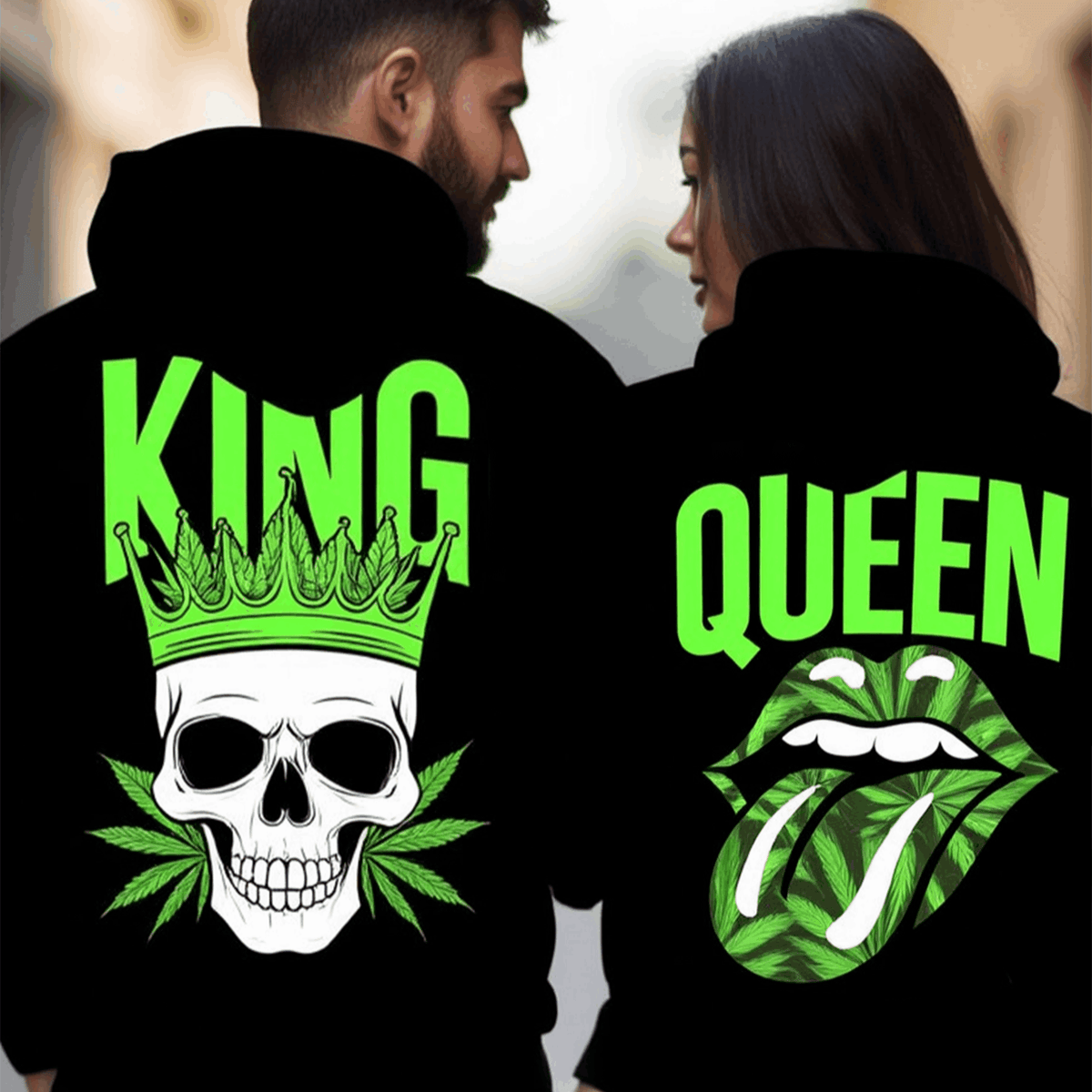 Couple Matching Loose Thin Hooded KING & QUEEN Sweatshirts
