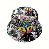 1pc Vintage 90s Graffiti Letter Print Bucket Hat - Lightweight, Fisherman Cap for Women & Men, Machine Washable
