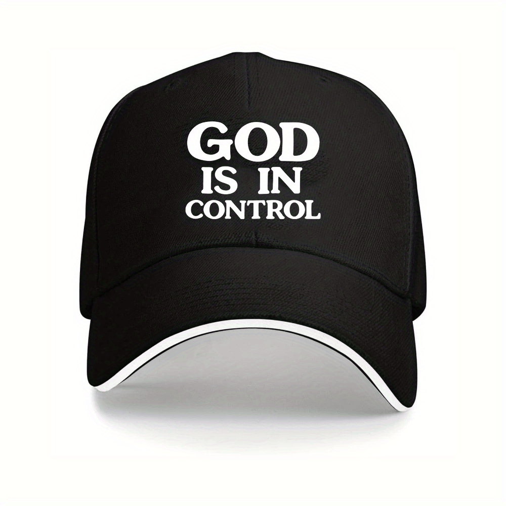 GOD IS IN CONTROL Baseball Cap - Adjustable Lightweight Breathable Black Hat with White Lettering, Unisex All-Season Outdoor Sports Travel Sun Hat