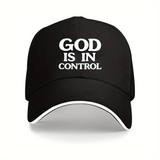 GOD IS IN CONTROL Baseball Cap - Adjustable Lightweight Breathable Black Hat with White Lettering, Unisex All-Season Outdoor Sports Travel Sun Hat