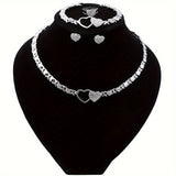Women Rhinestone Heart-shaped Necklace Earrings Bracelet Ring