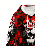 Men Plus Size 3D Lion Print Sportswear Set Long Sleeve Hoodie and Sport Trousers