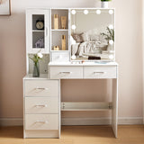 Modern white Solid Wood Dresser with Drawers, Illuminated Vanity Mirror and 3 Adjustable Lighting Modes, Large Capacity Storage Functional Fashion Dresser for Ladies, Perfect Choice for Birthday Gifts, Wedding Season Living R