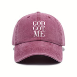 Urban Style Polyester Adjustable Baseball Cap with Sun Protection - Woven Vintage Wash "GOD GOT ME" Unisex Hat for All Seasons