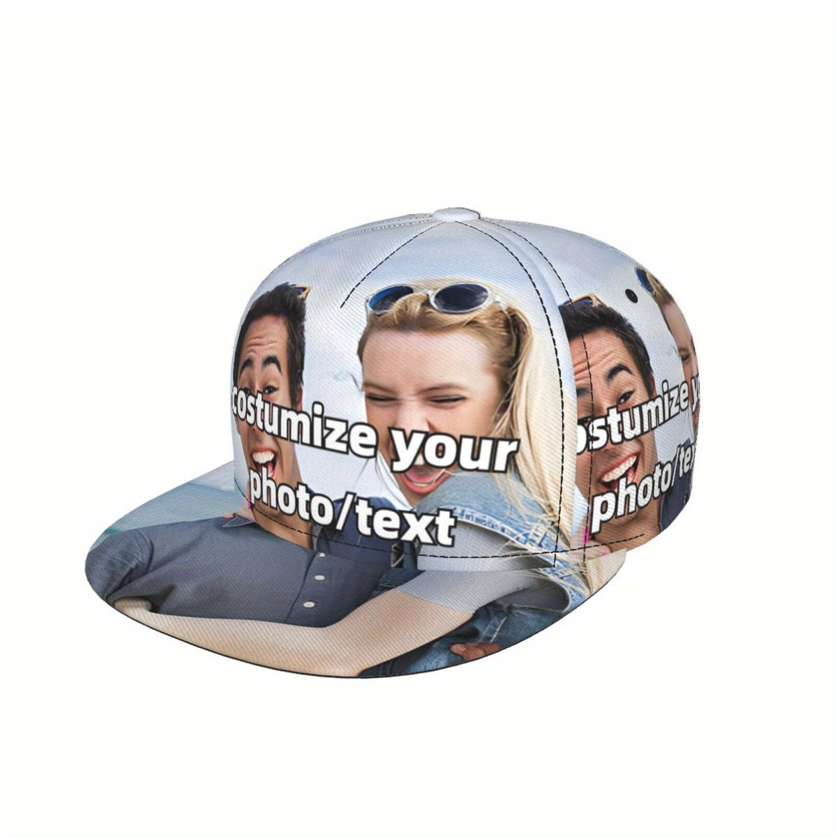 1pc Funky Style Customizable Polyester Duckbill Cap, Personalized Photo/Text All Over Print, Unisex Flat Brim Baseball Hat