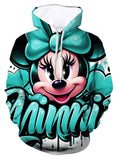 Men Women Disney Minnie Mouse 3D Print Plus Size Hoodie Soft Cozy Pullover Sweatshirt with Adjustable Drawstring  Hood, Long Sleeves, Cartoon Character Casual Wear Sweater Hoodie