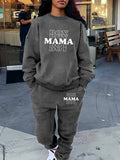 "Women's ""Boy Mama Boy"" Letter Print Two-Piece Set - Casual Crew Neck Sweatshirt & Pants, Polyester Knit with Pockets, Regular Fit, Long Sleeve - Autumn/Winter Fashion - For Women - Perfect for Casual Wear & Loungewear - Id