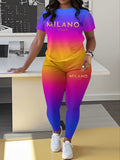 Milano Italy Letter Print Crew Neck Short Sleeve T-Shirt And Legging Set
