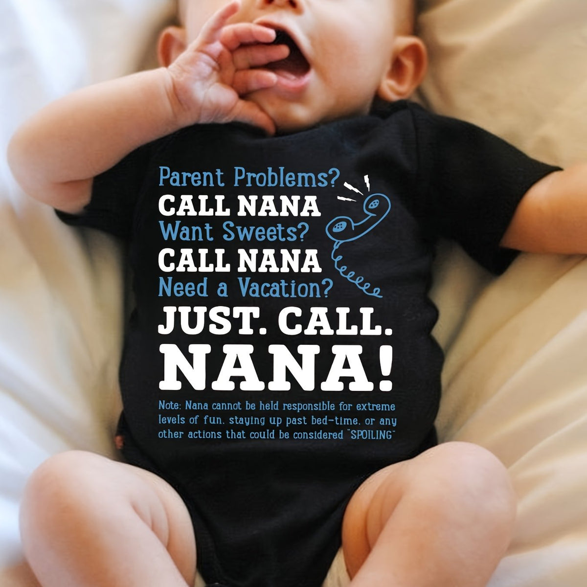 Infant Boys Girls Black"Parent Problems? Call Nana..." Short Sleeve Bodysuit Romper
