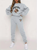 Women Two-piece warm fleece casual round neck, letter pattern long-sleeved shirt & pants