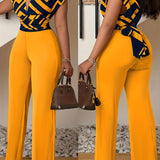 Women Sexy Deep V-Neck Geometric Print Jumpsuit