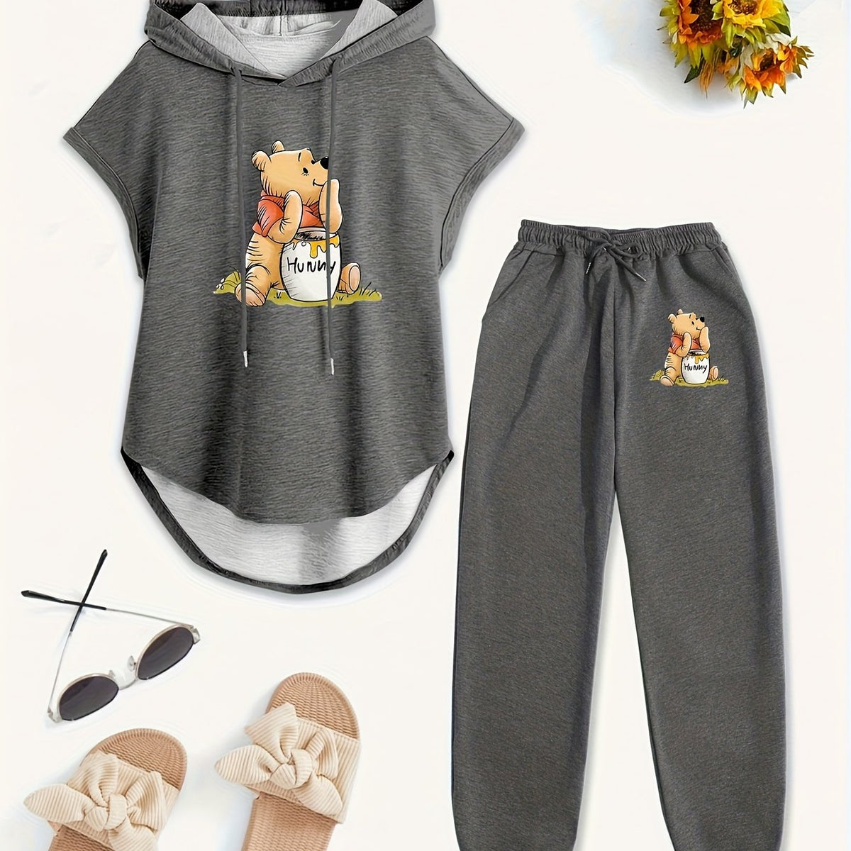Casual Letter Printed Hooded Top And Elastic Waist Pants Set