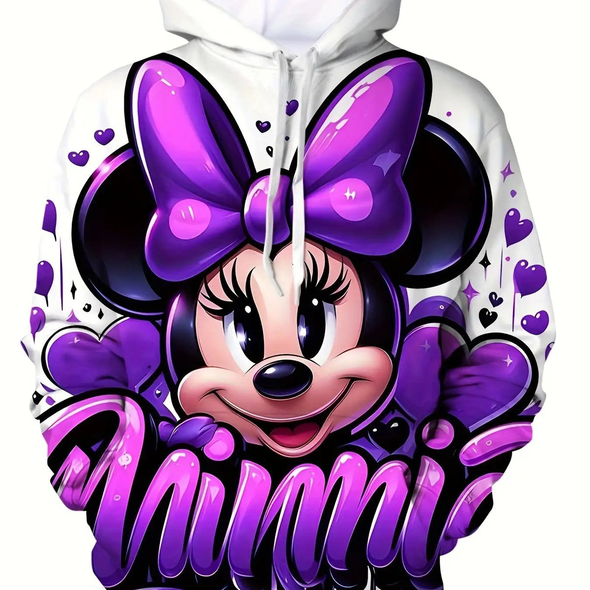 Men Women Disney Minnie Mouse 3D Print Plus Size Hoodie Soft Cozy Pullover Sweatshirt with Adjustable Drawstring  Hood, Long Sleeves, Cartoon Character Casual Wear Sweater Hoodie