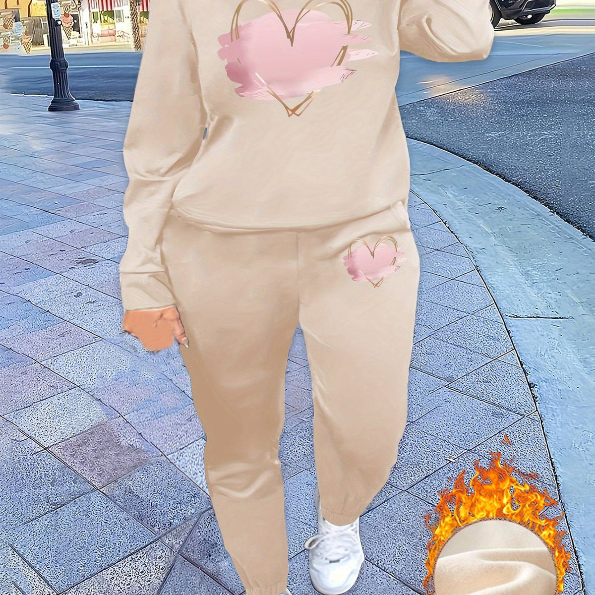 Women Casual Cozy Fleece Sweatshirt & Pants Set