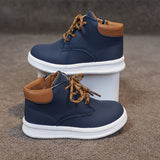 Kids' All-Season Sneakers - Non-Slip Cushioned midsole, Easy Lace-Up Closure, PU Upper & Rubber Sole - Toddler to Preteen Shoes for Boys & Girls - School, Sports, Hiking, Everyday - Available in Navy/, Mustard-Yellow & Brown