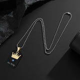 2 Fashionable And Romantic Crown Synthetic Zirconia Square Pendant Stainless Steel Necklace for Couples to Give Valentine'S Day Accessories