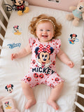 Girls Disney Minnie Bow knot Print One-piece Romper Bodysuit