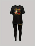 0301Gwen Women'S Casual Outfit Set, Birthday Print, Queen Print, Short-Sleeve Two-Piece, Round Neck Short-Sleeve T-Shirt Top, Printed Tight Leggings, Women'S Clothing.