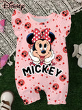 Girls Disney Minnie Bow knot Print One-piece Romper Bodysuit