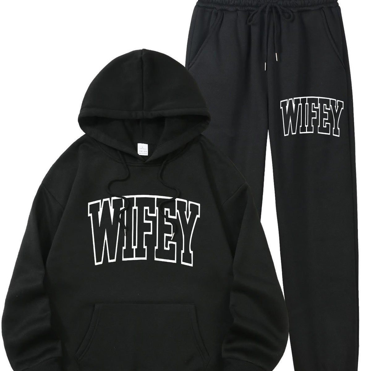 Women WIFEY Printed Hoodie Casual Long Sleeve Pocket Sweatshirt Set