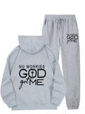 Women No Worries GOD Got Me Printed Hoodie and Sweatpants Set