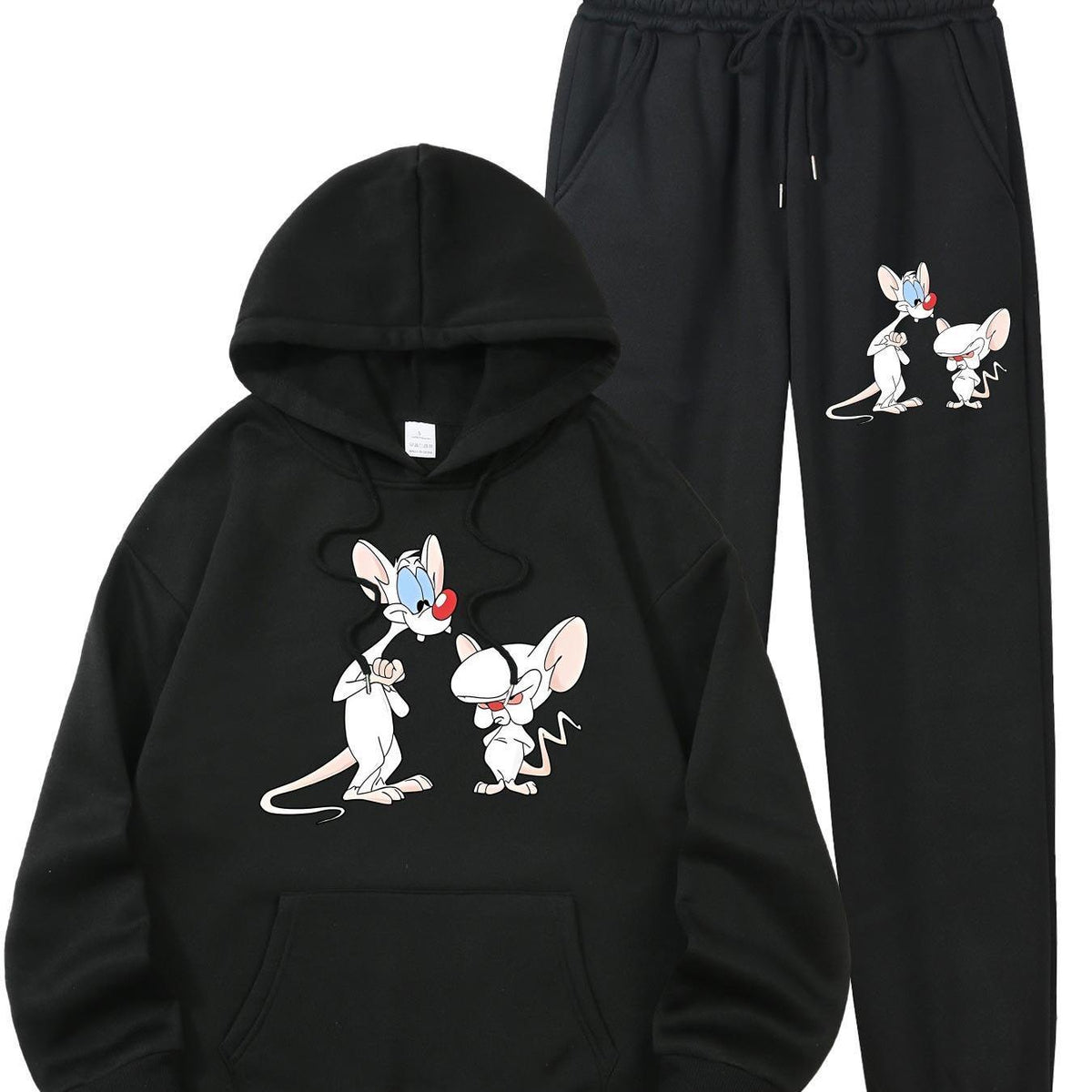 Women Casual White Mice Long Sleeve Hooded Multi-Functional Sweatshirt Set