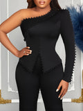 Women plus size shoulder beaded  two-piece suit