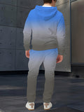 Men Casual Gradient Blue and Gray Hooded Tracksuit Set
