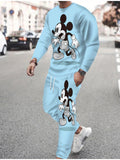 Men Casual Versatile Mickey Print Long Sleeved T-shirt & Pants Two-piece Set