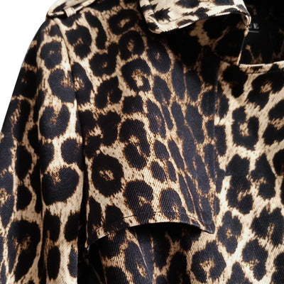 2023 Autumn New Trench Coat For Women Long Sleeve Leopard Double-breasted Long Windbreaker Fashion Casual Slim Women Overcoat