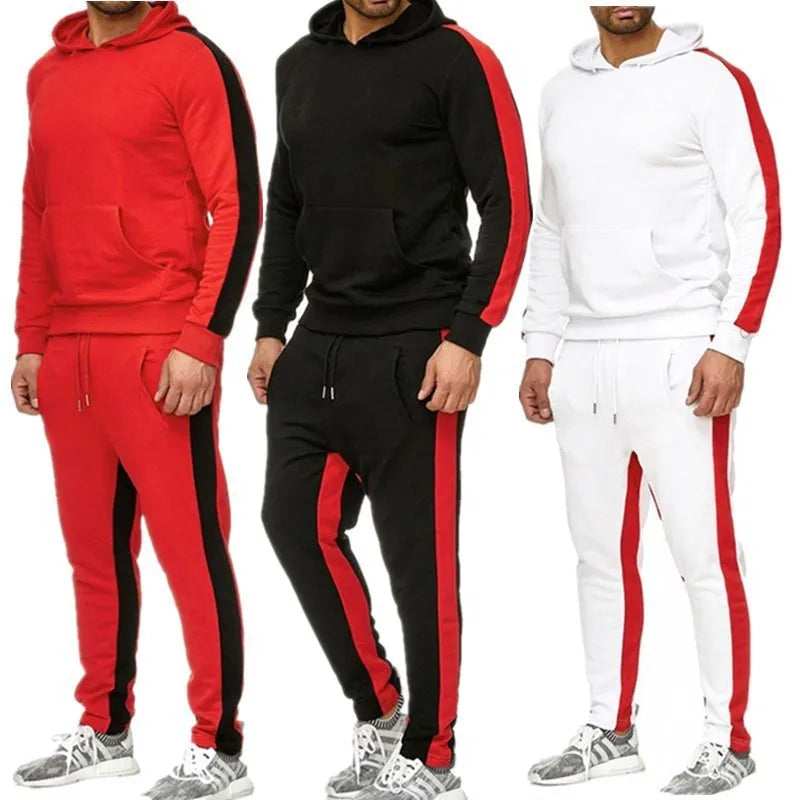 Men's New Spring  Autumn Hoodie 2-piece Set Sports Jacket Suit Fashionable Color Stripe Bruce Lee Casual Men's Sports Clothes