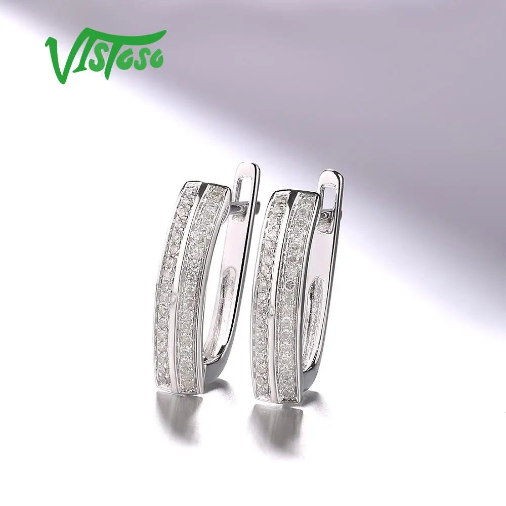 VISTOSO Gold Earrings For Women 14K 585 White Gold Sparkling Luxury Diamond Wedding Band Engagement Trendy Fine Jewelry