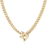 Women Female Shiny Gold Necklace Simple Square Toggle Clasp Chain Necklace