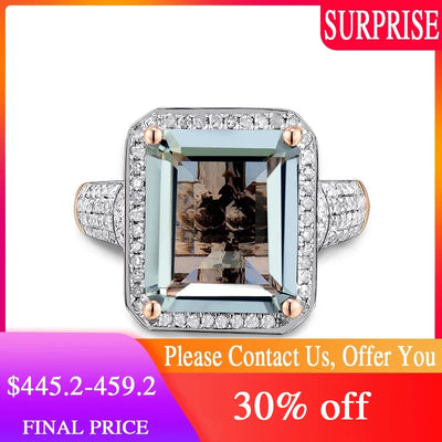 LOVERJEWELRY Ring For Women Emerald Cut Green Quartz 100% Natural Amethyst Diamond Engagement Ring Solid 14K Rose Gold Jewelry