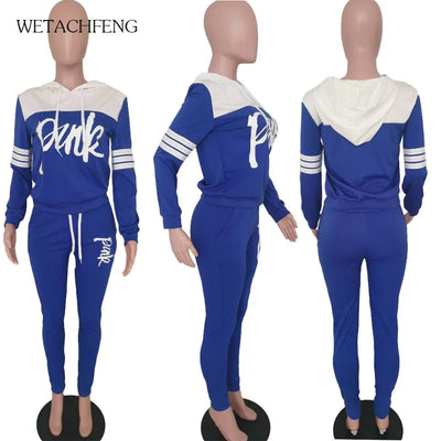 2020 Fashion Pink Letter Print Tracksuits Women Two Piece Set Spring t-shirt Tops and Pants Jogger Set Suits Casual 2pcs Outfits