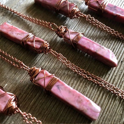 1pcs Pink Rhodonite necklace copper jewelry rhodochrosite crystal necklace boho necklace heart chakra jewelry