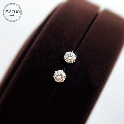 Aazuo 100% 18K White Gold Real Diamond 0.40-0.60ct Classic Stud Earring For Woman Wedding Engagement Party