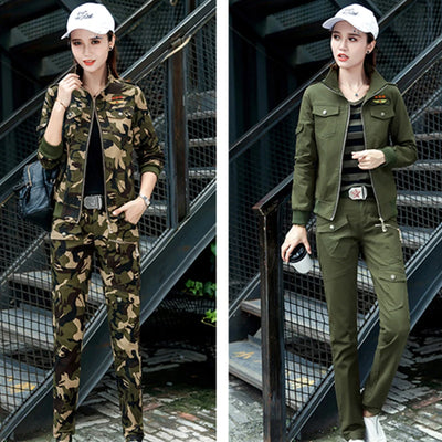 2022 Conjunto Feminino Women's Cotton Casual Spring Camouflage Army Green Two Piece Set 3XL 4XL 5XL Autumn Survetement Clothing