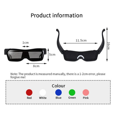 Bluetooth Programmable LED Text USB Charging Display Glasses Dedicated Nightclub DJ Festival Party Glowing Toy Gift