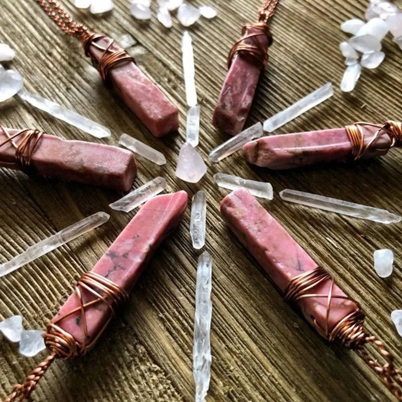 1pcs Pink Rhodonite necklace copper jewelry rhodochrosite crystal necklace boho necklace heart chakra jewelry