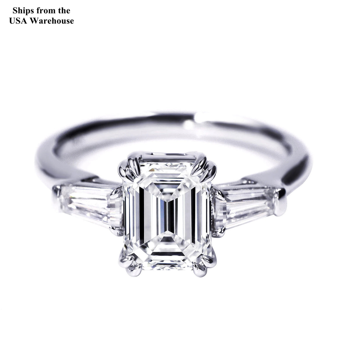 Tianyu S925 Fine Jewelry Engagement White 18K Gold Plated 3CT Moissanite Emerald Cut Women's 925 Sterling Silver Rings for Women