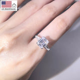 Tianyu S925 Fine Jewelry Engagement White 18K Gold Plated 3CT Moissanite Emerald Cut Women's 925 Sterling Silver Rings for Women