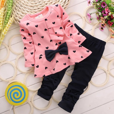 2020 New Fashion Girls Clothing Sets Cotton Children Bow Dress Tops Leggings Kids Round Neck Polka Dot Suits Baby Casual Outfit