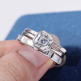 Tianyu Bridal Jewelry Stacking Bezel 18K Gold Filled 2CT Asscher Cut Diamond Moissanite Silver Engagement Wedding Rings Set