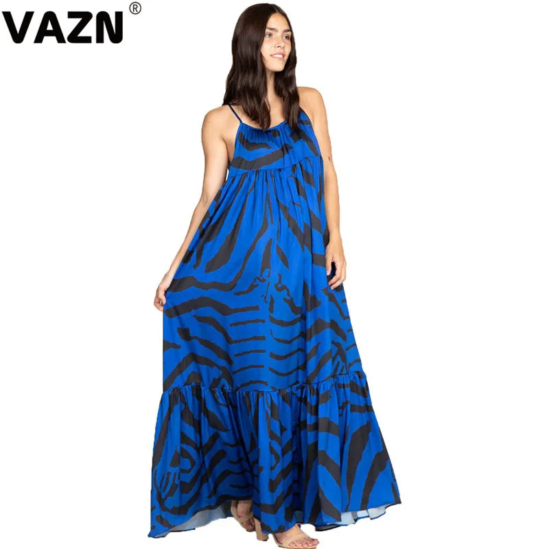VAZN 2020 Summer Irregular Vintage Sleeveless Elegant Holiday Young Maxi Dress Sexy Club Birthday Slim dress Women A-line Dress