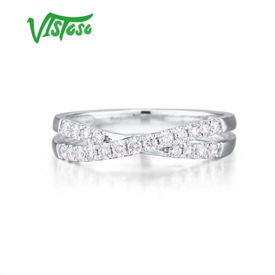 VISTOSO Pure 14K 585 White Gold Rings For Women Sparkling Diamond Cross Twine Ring Promise Engagement Anniversary Fine Jewelry